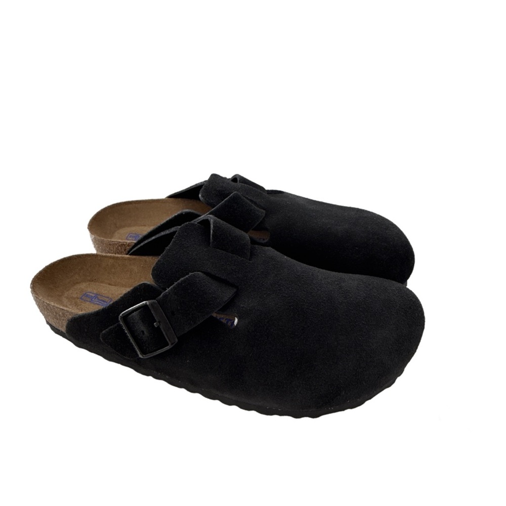 Black Birkenstock Suede Clogs with Buckle